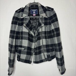 Vintage PINK Victoria’s Secret Black Plaid Moto Jacket Y2K Skater Dark Academia